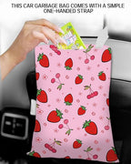 Car Trash Can, Durable Hanging Car Trash Garbage Bag, Cute Automotive Garbage Cans Organizer, Cute Pink Cherry Strawberry