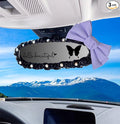 Dotesy 3 PCS Bling Rearview Mirror Cover, Elastic PU Leather Auto Rear View Mirror Protector with Butterfly Car Interior Accessories Universal for Car, SUV, VAN (Black Purple)
