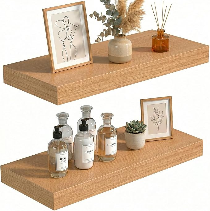 INHABIT UNION 24in Floating Shelves for Wall, Wall Mounted Shelves for Decor Storage Set of 2, Floating Shelf for Bedroom, Ba
