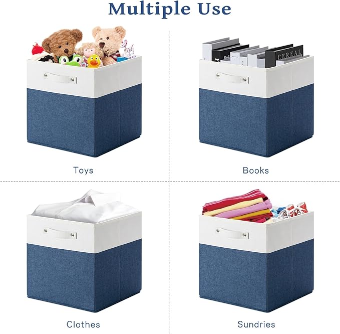 FinishingBo 13 x 13 Inch Fine Linen Storage Bins with Handles，Fabric Cube Boxs，Basket Organizers for Shelves for Home, Closet