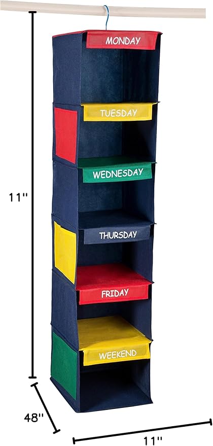 Handy Laundry Daily Activity Kids Closet Organizer, 11" X 11" X 48", Prepare & Organize a Week's Worth of Your Children's Clo