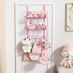 HapiRm Over The Door Hanger with Coat Hooks and 2 Baskets, Rustproof & Waterproof Pink Over The Door Hooks, Storage Organizer