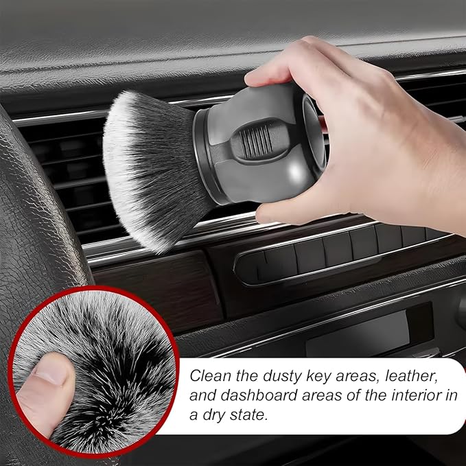 AUCELI Car Detailing Brush, Ultra Soft Auto Interior Dusting Brush with Storage Rack, Car XL Synthetic Brush Cleaning Tool, U