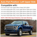 Senzeal Driver Side Heated Mirror Glass with Blind Spot Detection BLIS for Ford F150 2015-2020 Ford F250 F350 F450 F550 2017-2022 Upper Tow Mirror (Left Side)