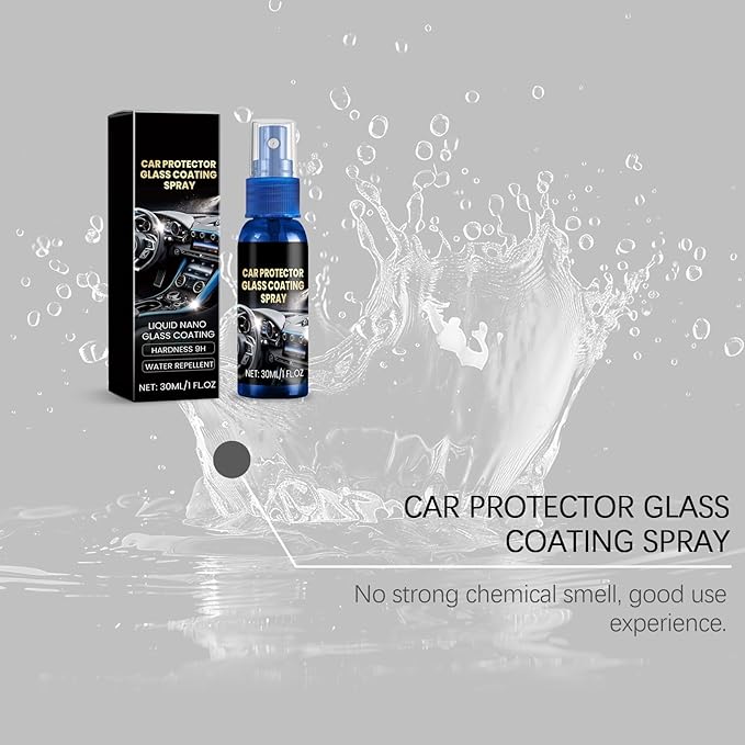 Car Protector Glass Coating Spray, Liquid Nano Formula, 9H Hardness, Water Repellent, 1 fl oz, with Multifunctional Wipe Clot
