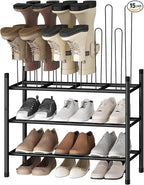 STO STO Detachable Shoe and Boot Rack Organizer, Metal Stackable Boot Rack for 6 Pairs, 2-Tier Shoe Rack for 9 Pairs, Adjusta