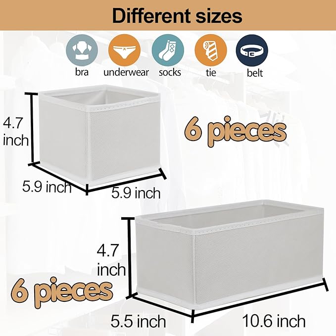Fordonral Drawer Organizer Clothes, Foldable Fabric Dresser Organizer Closet Organizers and Storage Box for Underwear,Folded 