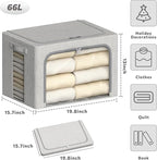 4 Pack Clothes Storage Bins with Metal Frame - 66L Stackable Storage Box with Lid，Foldable Storage Container Organizer for Cl
