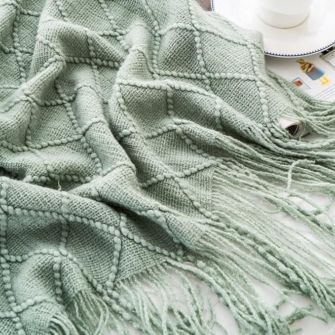 BATTILO HOME Sage Green Throw Blanket for Couch, Boho Bed Throws for Home Decor, Light Blue Throw Blanket for Sofa Living Roo