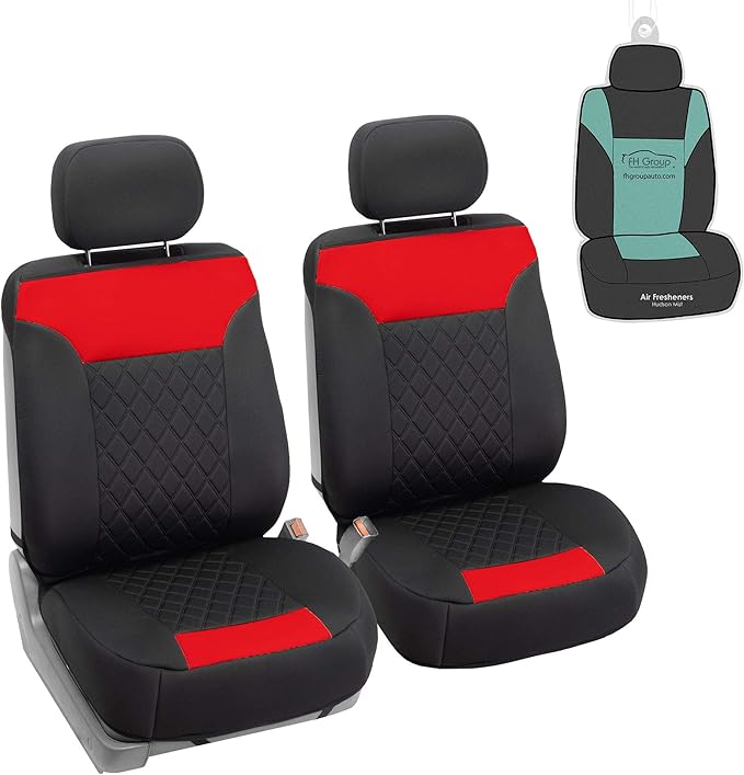 FH Group Car Seat Cover Cushion - 2 Pack Seat Covers for Cars Trucks SUV, Red Black Neosupreme Car Seat Cushions, Car Seat Co