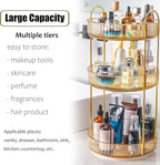Rotating Makeup Organizer Countertop 3 Tier Lazy Susan Trays Clear Skincare Perfume Storage for Bathroom Counter Vanity, Ambe