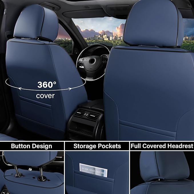Coverado Car Seat Covers Full Set, Leather Seat Covers for Cars, Automotive Seat Covers Car Seat Protectors Car Accessories U