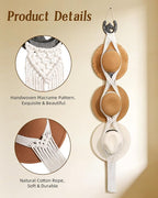 Macrame Wall Hat Rack Boho Hat Organizer Wall Mount with Cast Iron Horsehead Hanger Western Hat Holder for Women Wide Brimmed
