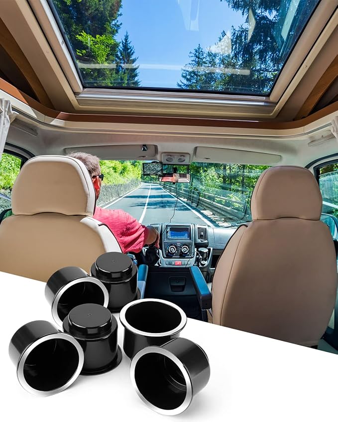 JoyTutus 6pcs Universal Cup Holder Inserts for RV, Boat, Car, Couch, Golf Cart & Pontoon - Elegant Chrome, Large Plastic Drop