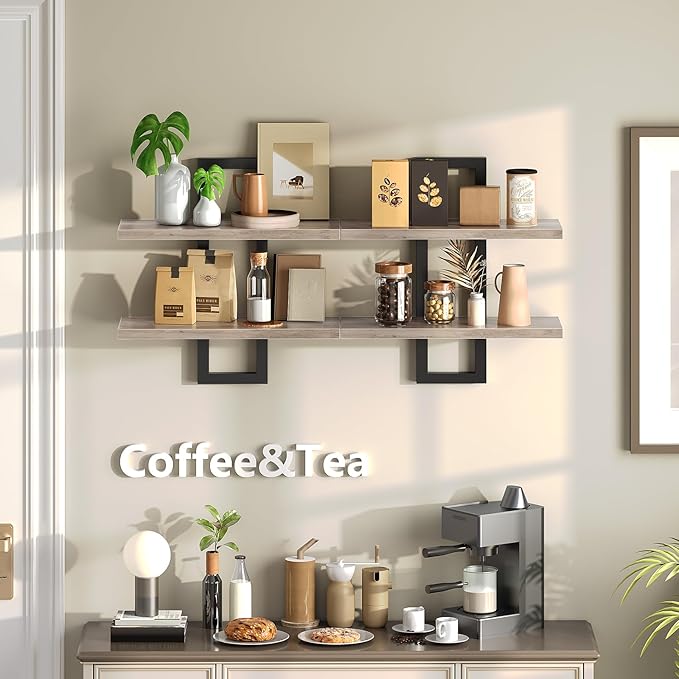 HOOBRO Floating Shelves, 15 Inch Wall Shelf Set of 2, Wall Mounted Storage Shelves 2-Tier, Hanging Bathroom Shelves, for Livi
