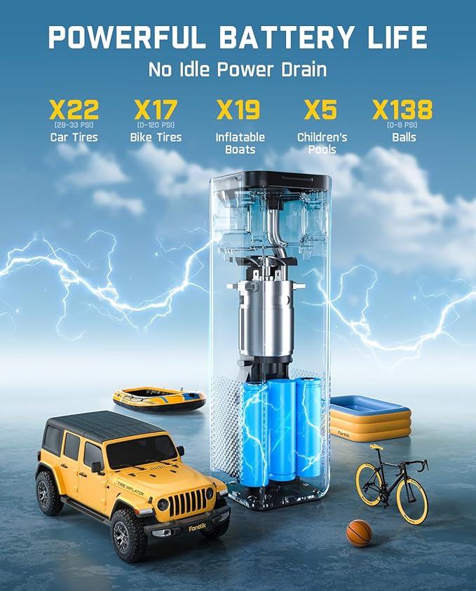Fanttik X10 Cross Tire Inflator/Blower 2-in-1, Cordless Tire Inflator Portable Air Compressor, 150PSI Air Pump for cars and bikes, with Light and Power Bank, Deflate for Air Mattresses, Pool Floats
