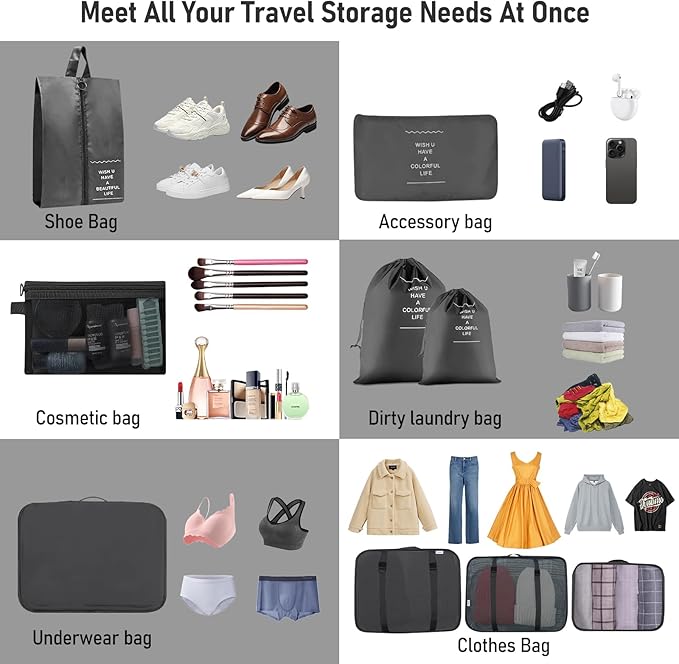 Packing Cubes for Travel -10 Set Luggage Organizer Bags for Family, Mesh Breathable Packing Cubes for Suitcases Durable Trave