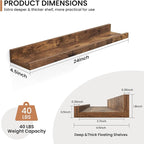 Fun Memories Picture Ledge Shelves Set of 2, 24 Inch Rustic Wall Mounted Floating Shelves with Lip for Home Storage and Décor