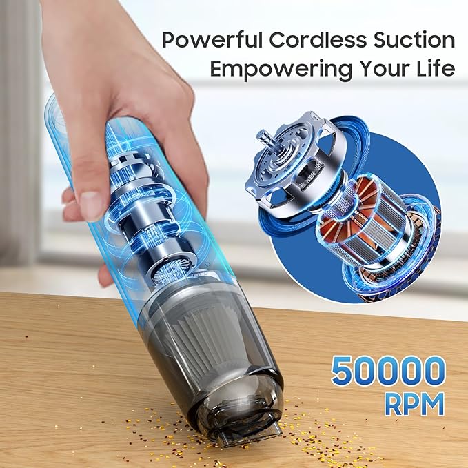 Handheld Vacuum Cordless, Car Vacuum Portable with 2 Suction Modes, Blow & Suction 2-in-1, Mini Vacuum Cleaner Rechargeable f