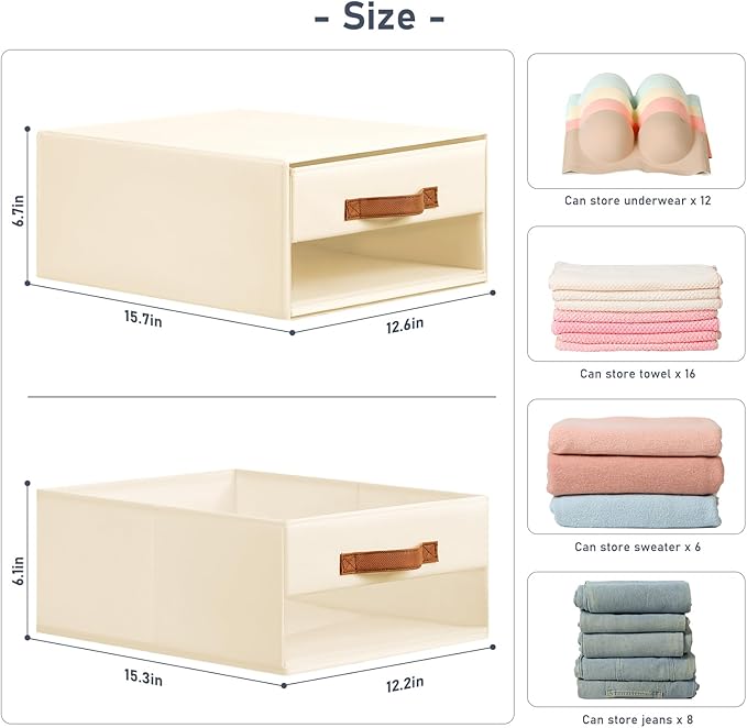 DIMJ Closet Organizers and Storage - Fabric Bins with Drawers for Closet Foldable Clothes Organizers with Clear Window, Stack