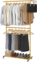 Sywhitta Double Rod Clothing Garment Rack, Rolling Coat Hanger with Bottom Mesh, Clothing Rack for Hanging Clothes, Coats, Sk