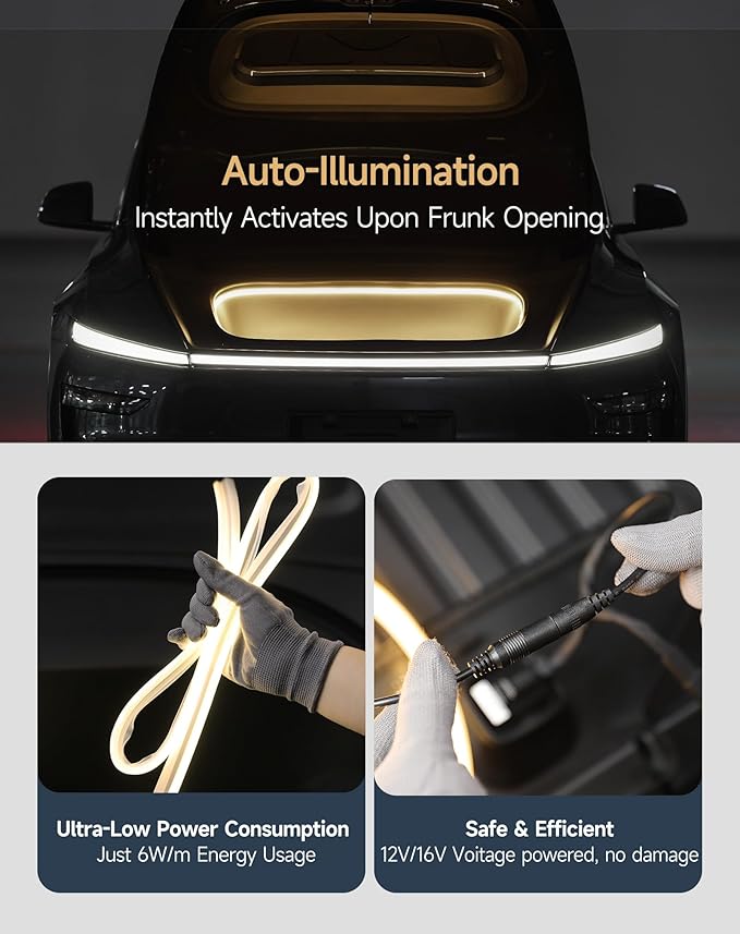 TPARTS Frunk LED Light Strip for New Tesla Model Y Juniper 2025, Flexible Silicone Waterproof Interior Lighting Bar,Tool-Free Installation Tesla Front Trunk Accessories Intelligent Ambient Lights