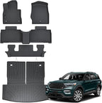 Auxko All Weather Floor Mat & Cargo Mat with Back Seat Mat Fit for Ford Explorer 6 Seat 2026 2025-2020 TPE Floor Liner Trunk Mat Accessories All Season Odorless Anti-Slip Black