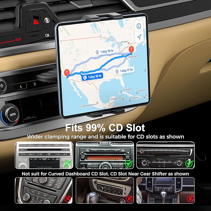 PLDHPRO iPad Holder for Car CD Slot, Adjustable Tablet Mount Air Vent Stand Compatible with 5.1'' -15.6'' Phone, iPad mini/Air/Pro, Galaxy Tab, Z Fold, Vehicle GPS Navigation Accessories