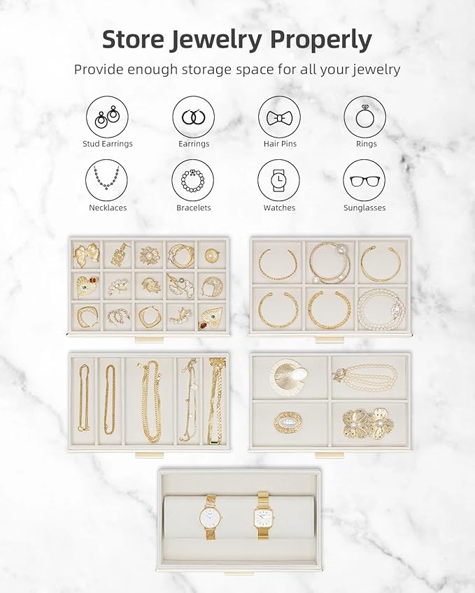 Vlando 6 Layer Large Jewelry Box - Jewelry Holder Organizer, Jewelry Box Organizer for Drawer Necklace Ring Bracelet and Watc
