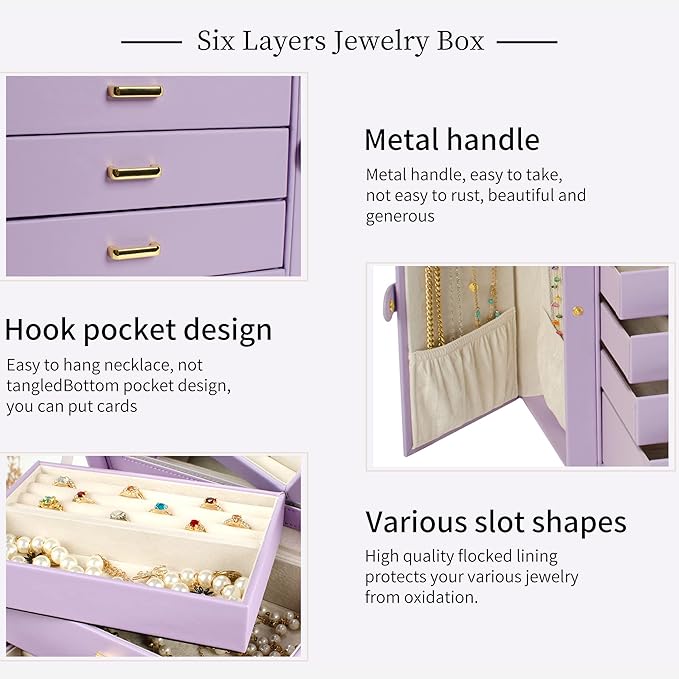 AKOZLIN Large Jewelry Box Organizer Functional with Big Mirror, Leather Jewelry Storage Case for Women Girls Ring Necklace Ea