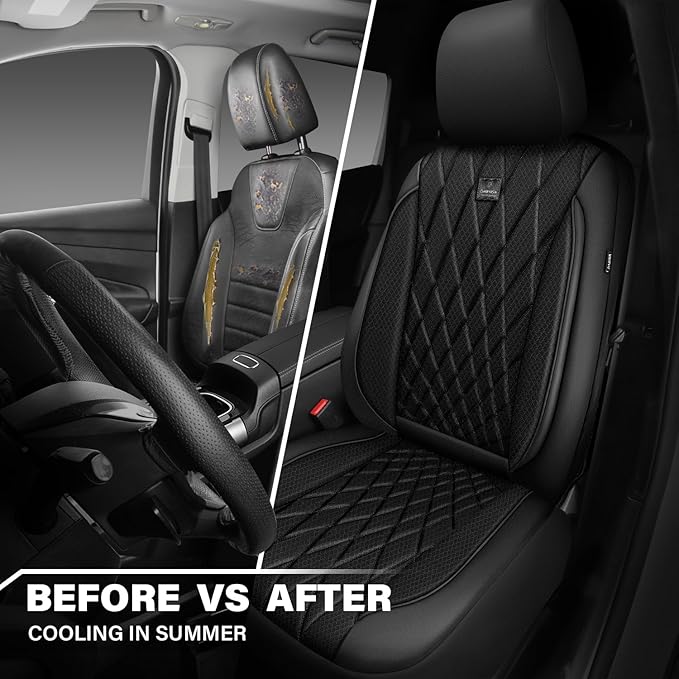 CAR PASS Thick Foam 3D Air Mesh Leather Car Seat Covers Front Seats Only, Luxury Breathable Premuim PU Leather Two Front Seat