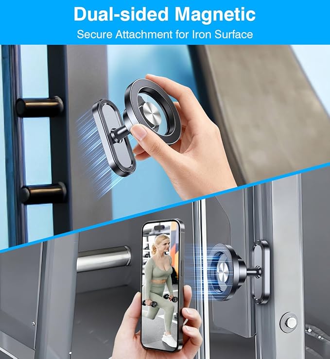 Coolpow Dual Magnetic Phone Holder for Gym Mag Safe Phone Holder【Strong Magnet】 Gym Phone Holder Camera Mount for Gym Accessories for Women Attach to Metal Surface with iPhone 17 Pro Max 16 15 14 13