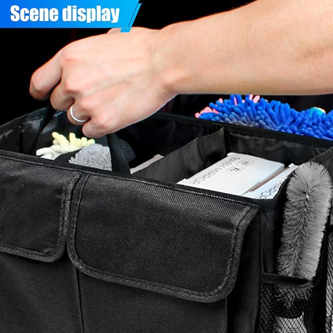 Car Trunk Organizer, Waterproof 600D Oxford Cloth Backseat Car Organizer, Large-capacity Collapsible Multi Compartment