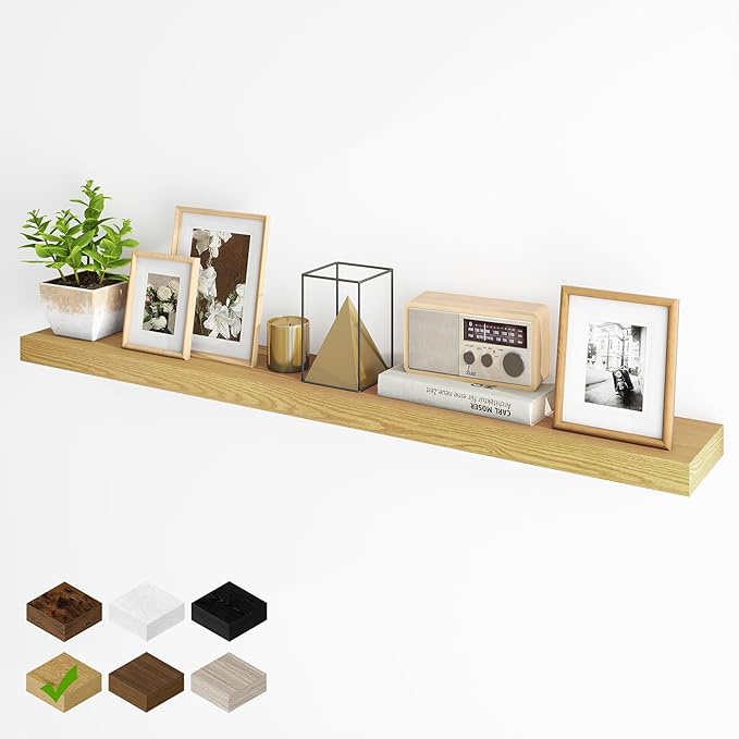 Fun Memories 55 Inch Fireplace Mantel - Long Floating Shelf, Wall Mounted Farmhouse Display with Invisible Heavy Duty Metal B