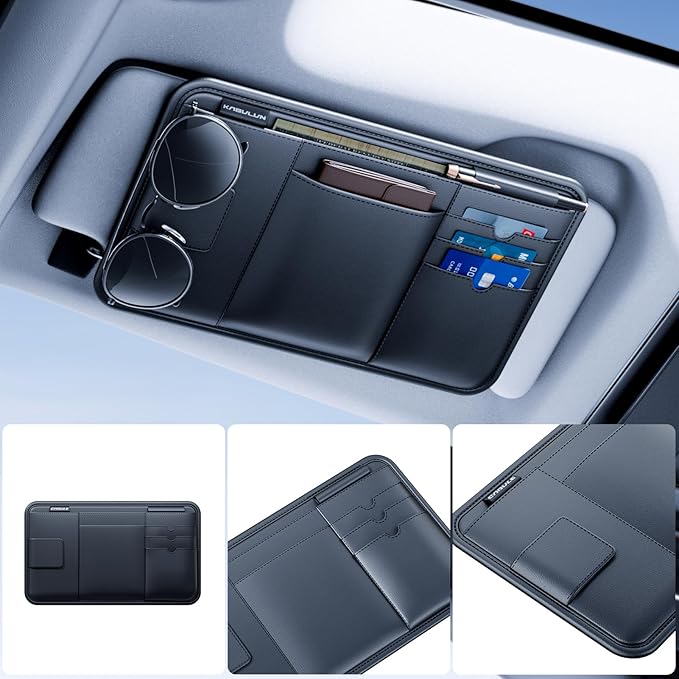 Sun Visor Organizer, Multi-Pocket Sun Visor Organizer for Car, SUV and Truck, Sun Visor Glasses Holder Card Holder Driver License Registration Pen Cell Phone Bill Ticket Key Document Holder1