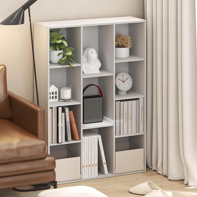 Furinno LUDER Book Shelf, 11-Cube Bookshelf, Reversible Bookcase, 9.4 x 29.1 x 41.7, Easy Assembly, for Living Room, Bedroom,