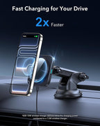 ESR for 15W MagSafe Car Mount Charger, for MagSafe Car Charger, Suction Cup Magnetic Wireless Car Charging, Dashboard Car Phone Mount for iPhone 17/16/15/14/13/12, S25, Pixel 10, Fast Charging