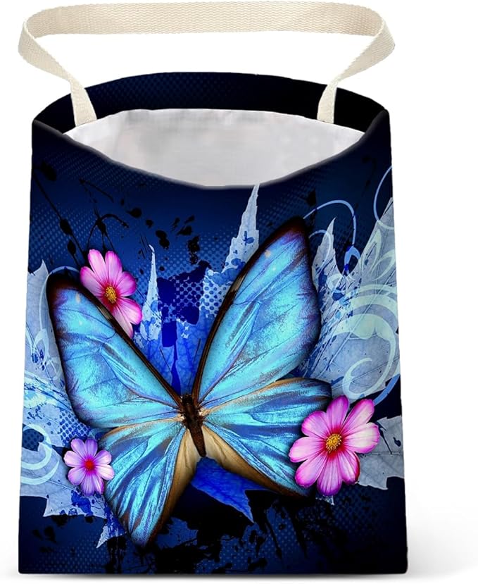 Car Trash Bag Hanging No Snap Small Garbage Bag for Car Back Seat Cute Printed One-handed Strap Trash Bags Car Accessories-Blue Butterfly Car Trash Bags