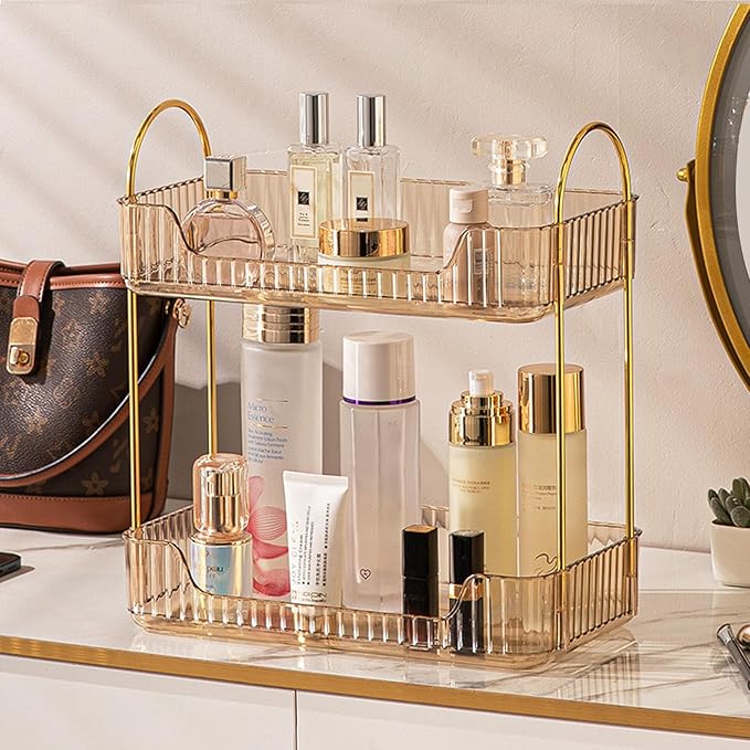 Aveniee Bathroom Counter Organizer, 2 Tier Perfume Skin Care Countertop Storage Shelf, Vanity Makeup Tray for Cosmetic Skinca
