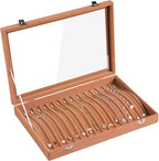 Frebeauty 15 Hooks Necklace Tray Velvet Neckalce Organizer with Clear Lid Lockable Necklace Holder Box Jewelry Organizer for 