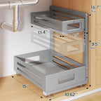2 Pack Under Sink Organizer,Pull Out Cabinet Organizer With Smooth Cylindrical Rail,Metal Slide Out Drawer for Kitchen Bathro