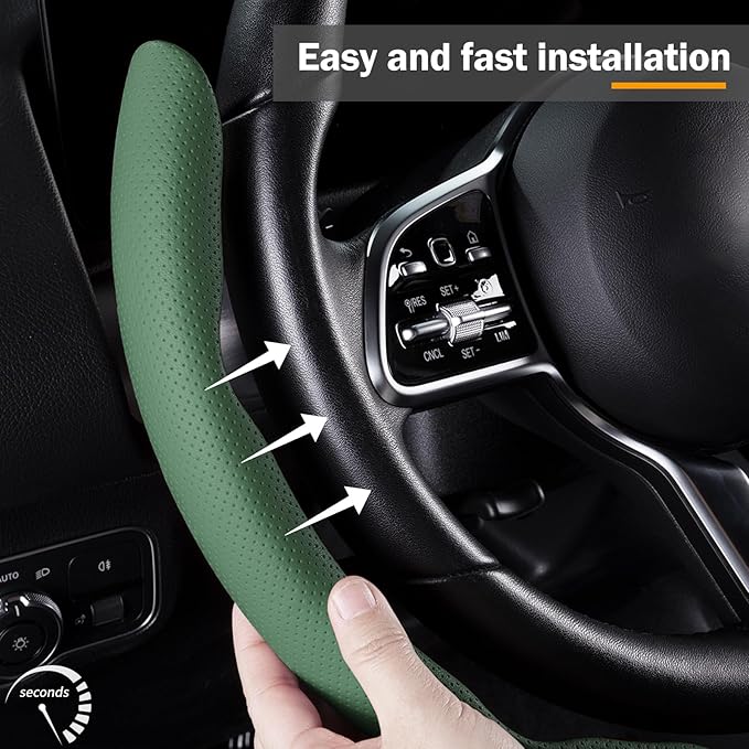 Car Steering Wheel Cover Leather Snap On 3Pcs Set Non-Slip Protector Wrap Steering Wheel Accessories 14.5-15 inch Universal G
