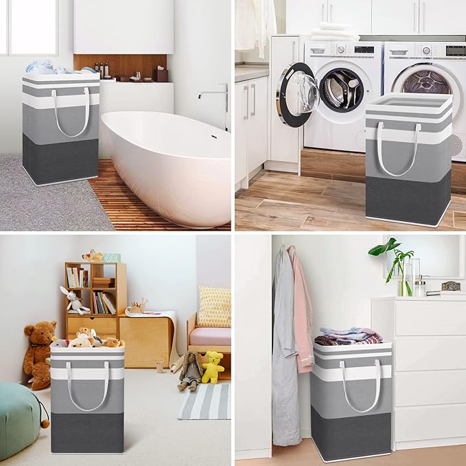 HomeHacks 2 Pack Large Laundry Baskets, Waterproof, Freestanding Laundry Hampers, Collapsible Clothes Hamper with Reinforced 