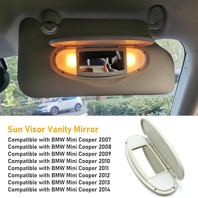Compatible Mini Cooper Sun Visor Illuminated Mirror Cover R55/56/60, 1PCS Beige Vanity Mirror Buckle Cover