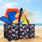 NGIL Extra Large Utility Tote Reusable Grocery Bag Oversized Collapsible for Groceries, Storage, Picnic, Beach (Bohemian Elephant-NAVY)