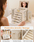 TORIBIO Large Jewelry Box for Women, Leather Jewelry Organizer with Mirror & Lock, 6-Tier Jewelry Storage Case for Girls/Wome