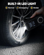 Cordless Tire Inflator Portable Air Compressor, Smart Air Pump for Car Tire with Digital Pressure Gauge, LED Light, 12V Car Power Adapter, Storage Box, 4 Valve