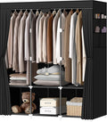 LOKEME Portable Closet, Portable Closets for Hanging Clothes with 3 Hanging Rods and 6 Storage Shelves and 4 Side Pockets, Bl