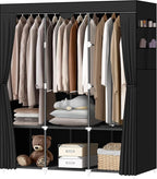 LOKEME Portable Closet, Portable Closets for Hanging Clothes with 3 Hanging Rods and 6 Storage Shelves and 4 Side Pockets, Bl