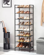 SONGMICS Narrow Shoe Rack, Sturdy 8 Tier Metal Tall Shoe Rack Shelf, Slim Shoe Storage Organizer for Closet Entryway Small Sp